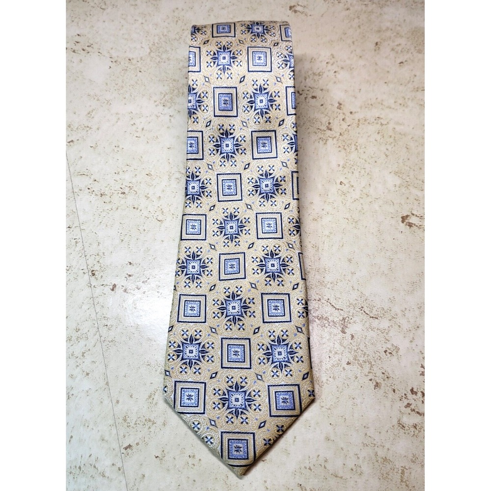 Cape Cod Neckwear Yellow Light Blue Geometric‎ Textured Silk Pointed Tie